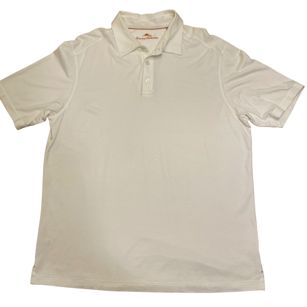 Tommy‎ Bahama Polo Shirt Men's L Solid White Pima Cotton Golf Casual Small *Mark